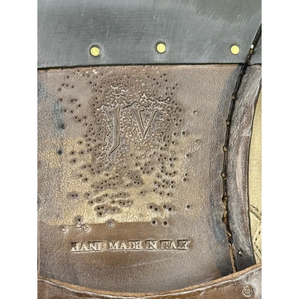 John Varvatos Tan Leather Slouchy Side Zip Ankle Boots Wood Heel